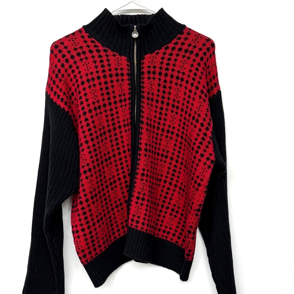 90's Vintage Full Zip Sweater Womens Large  Red Black Twee Academia